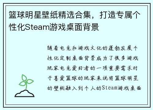 篮球明星壁纸精选合集，打造专属个性化Steam游戏桌面背景